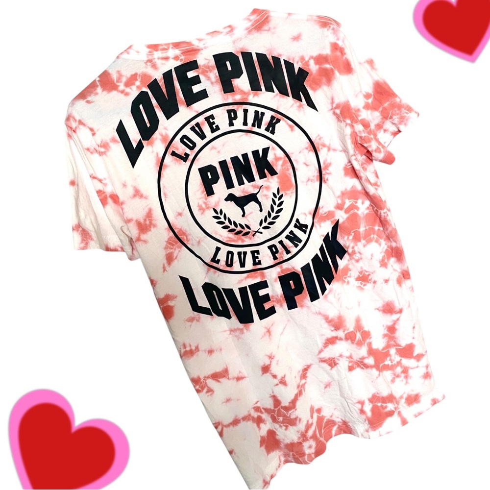 VS PINK TIE DYE OVERSIZED CAMPUS SHORT SLEEVE TEE LOGO PINK/BLK SIZE XS T-SHIRT - Picture 10 of 10